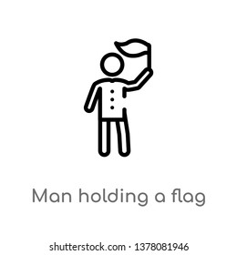 man holding a flag vector line icon. Simple element illustration. man holding a flag outline icon from people concept. Can be used for web and mobile