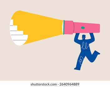 Man holding a flashlight reveal the path. Colorful vector illustration 

