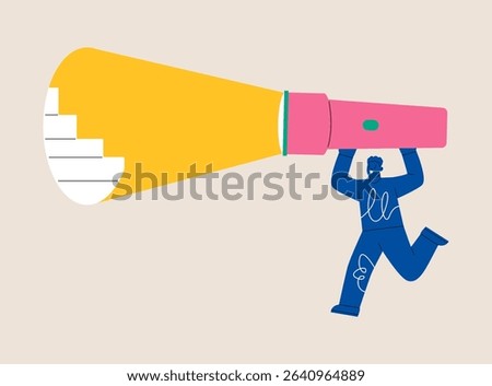 Man holding a flashlight reveal the path. Colorful vector illustration 

