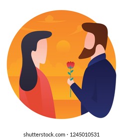 Man holding flower, proposing couple
