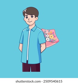 Hombre sosteniendo flores diseño plano