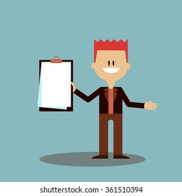 man holding a folder with paper illustration
