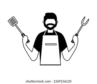 man holding fork and spatula