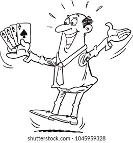 Man holding four aces on white background. Concept of Gambling entertainment business.Vector illustration of four aces poker hand.