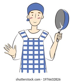 Man holding a frying pan and preparing for cooking