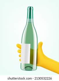 Hombre sujetando una botella de vino blanco en una botella verde. 3.ª ilustración vectorial

