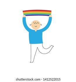 Man holding the Gay Rainbow Flag. Gay pride. LGBTQ community