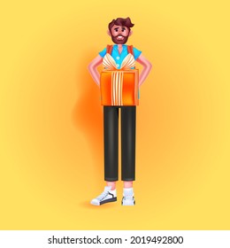man holding gift box holiday celebration concept