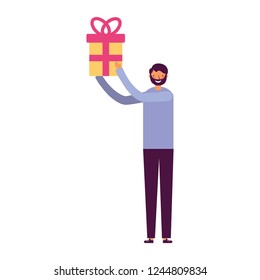 man holding gift box on white background