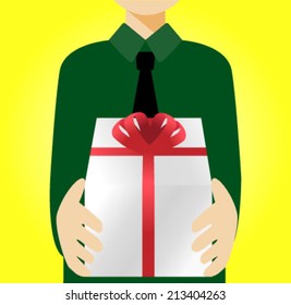 A man holding a gift box, vector illustration