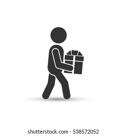 Man holding a gift, vector simple illustration.