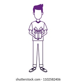 Man holding giftbox in purple lines