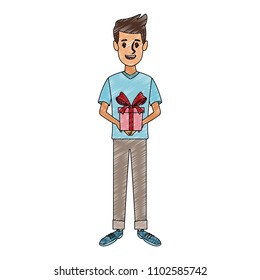 Man holding giftbox scribble