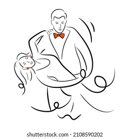 Man holding girl in hands, hand drawn illustration of prom date 

