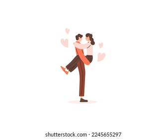 a man holding the girlfriend with affection and love. staring at each other. affection and romantic relationship. celebrating valentine's day. happy valentine's day. illustration concept design
