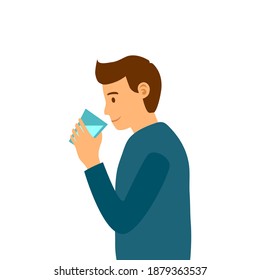 Man holding a glass of water. Male drinking mineral water. Healthcare. He thirsty. Drink more water.