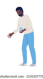 Man holding glass of water semi flat color vector character. Standing figure. Full body person on white. Taking compassion simple cartoon style illustration for web graphic design and animation