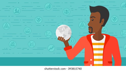 Hombre sujetando el globo.