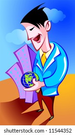 man holding globe in hand	
