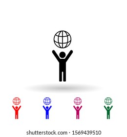 Man holding globe multi color icon. Simple glyph, flat vector of media icons for ui and ux, website or mobile application
