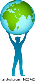 Man holding globe on a white background