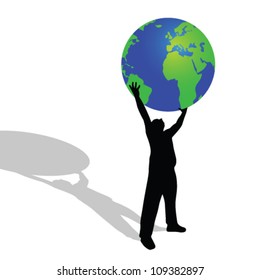 Man Holding A Globe Vector Illustration Of World