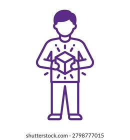 Man holding a glowing magic cube concept icon with innovation creativity discovery character illustration mysterious solution inspiration
