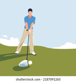 man holding a golf club in a good position and getting ready to hit the ball on the court