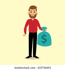 Man holding green money bag