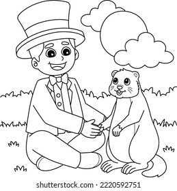 Man Holding Groundhog Coloring Page for Kids