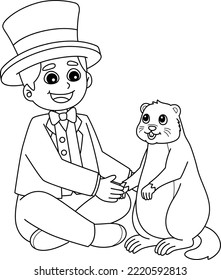 Man Holding Groundhog Isolated Coloring Page 