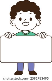 A man holding a guiding panel and smiling. minimal line art vector illustration.