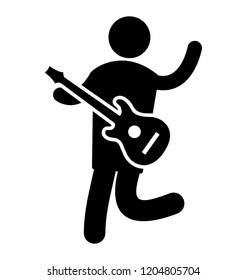 Man holding guitar with joy depicting excited guitarist 