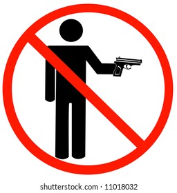 man holding gun with not allowed symbol - guns prohibited - vector