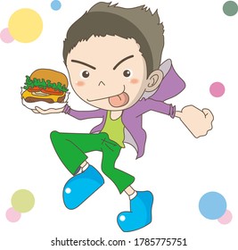 The man holding hamburger in hand