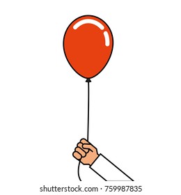 man holding in hand a balloons on a ribbon