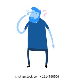 Man holding hand to his head. Forgetfulness, headache. Colorful flat vector illustration. Isolated on white background.