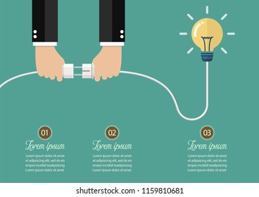Man holding in hand plug and socket to connect an idea. Vector illustration