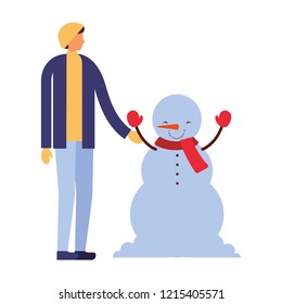man holding hand to snowman
