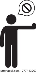 Man holding hand up, saying no, stop gesture, prohibition, ban, warning, negative sign.