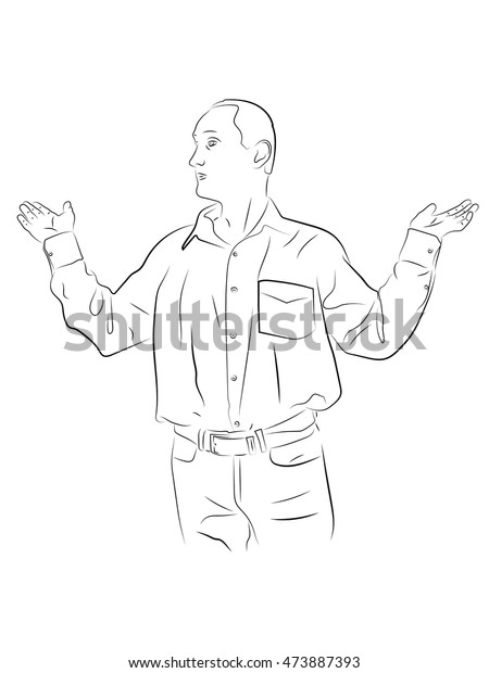 Man Holding Hands Confused Pose Pencil Lagervektor (royaltyfri) 473887393