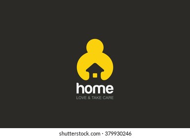 Man holding hands House Logo design vector template negative space style.
Repair household service Logotype icon. Love home security concept.