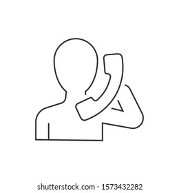 Man holding handset linear icon on white background