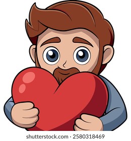 A Man Holding A Hart-in Fromt of His Chast