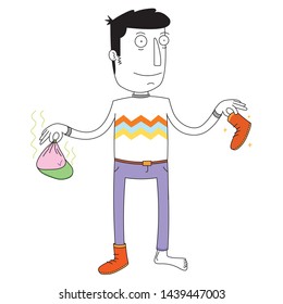 man holding hat and shoe