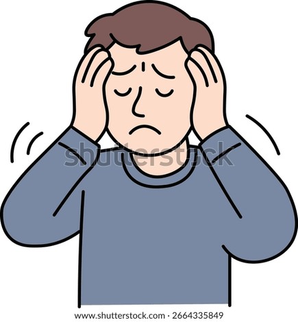 Man holding head with both hands illustration for stress, headache, and trouble concepts