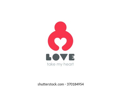 Man Holding Heart Logo Design Vector Template Negative Space Style. Donation Idea.
Valentines Day Concept. Cardio Medical Health Logotype. Take My Love Icon.