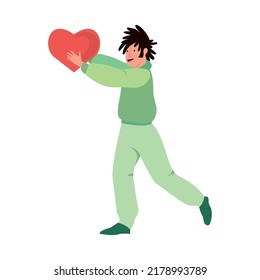 man holding a heart over white