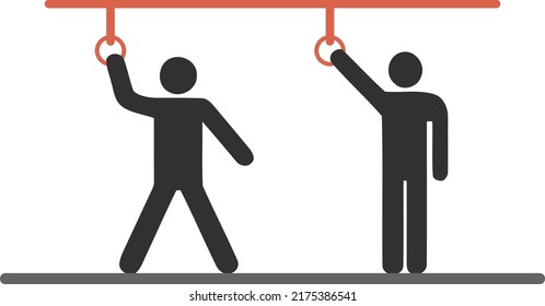 A man holding himself upright. Equilibrium and center of gravity representation. Isolated vector illustration of examples of higher and lower state of equilibrium.