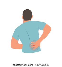 Man holding his back in pain. Lower back pain. Backache concept.Vector illustration on a white background.